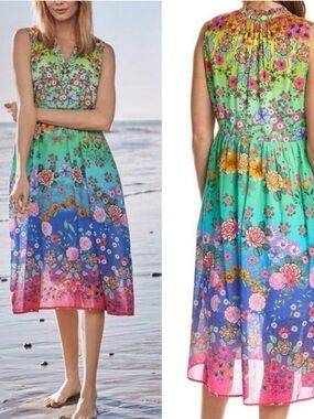 Johnny Was Rainbow Ruffled Tank Dress